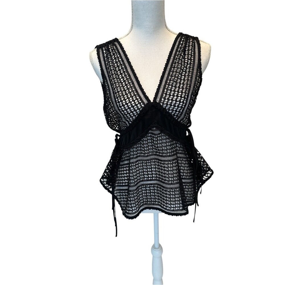 10 Crosby Derek Lam Black Crochet V-Neck Top
